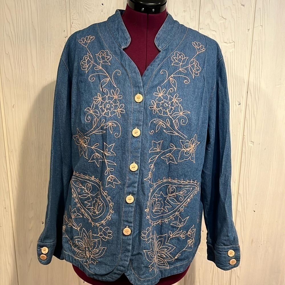 RUBY Rd. WOMAN Denim Cotton Jean Jacket with Embroidery Size 22W